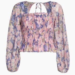 Astr Floral Smocked Long-Sleeve Crop Top - Pink & Lavender